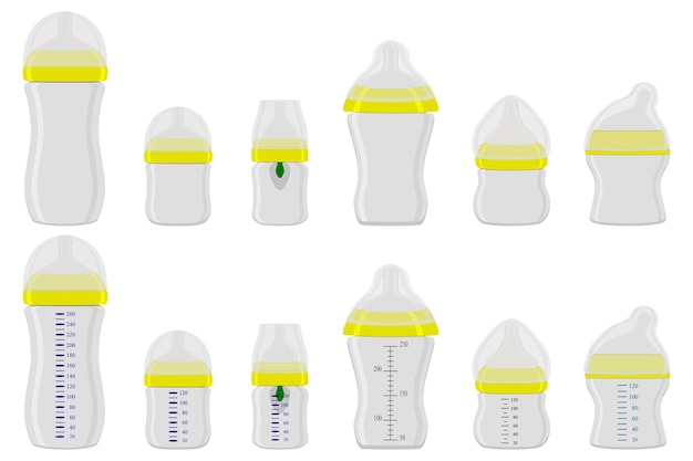 Ilustración sobre el tema kit de gran color leche para bebés en botella con chupete de goma