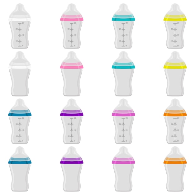 Ilustración sobre el tema kit de gran color leche para bebés en botella con chupete de goma