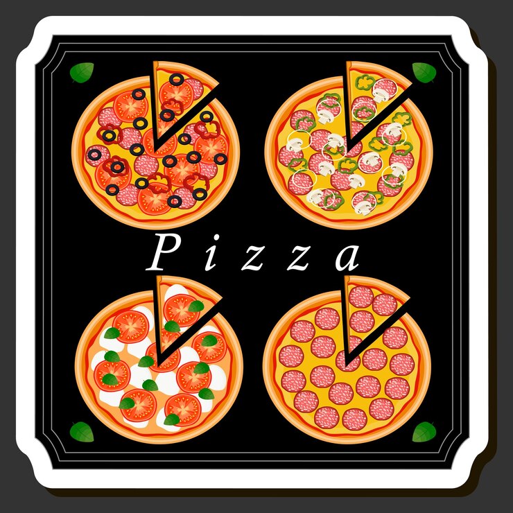 Vector ilustración sobre el tema de la pizza caliente y sabrosa en el menú de la pizzería