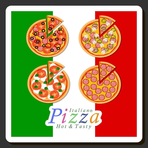 Ilustración sobre el tema de la pizza caliente y sabrosa en el menú de la pizzería