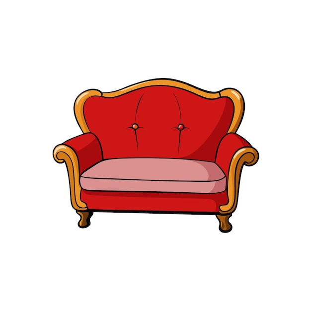 Ilustración de un sofá vintage rojo elegante