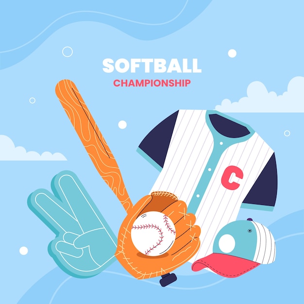 Vector ilustración de softbol plano