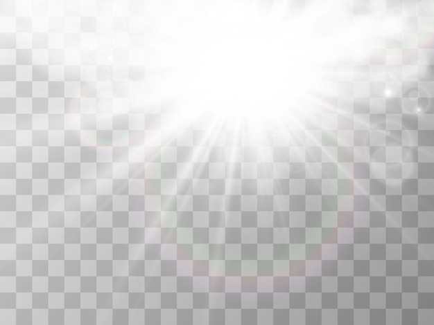 Ilustración del sol brillando a través de las nubes. Luz de sol. vector nublado.