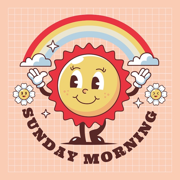 Ilustración de sol retro dibujado a mano
