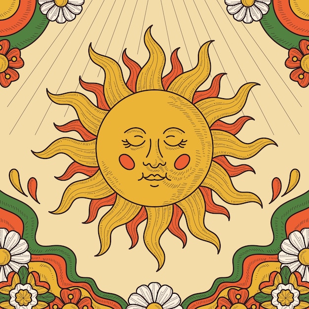 Ilustración de sol retro dibujado a mano