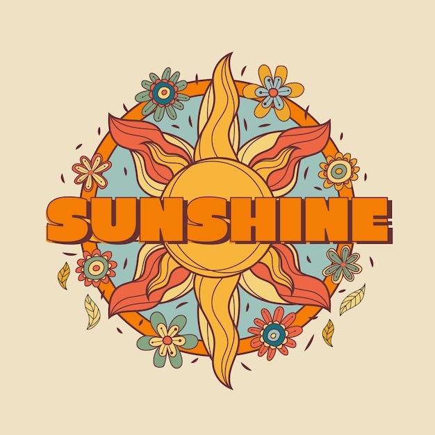Ilustración de sol retro dibujado a mano