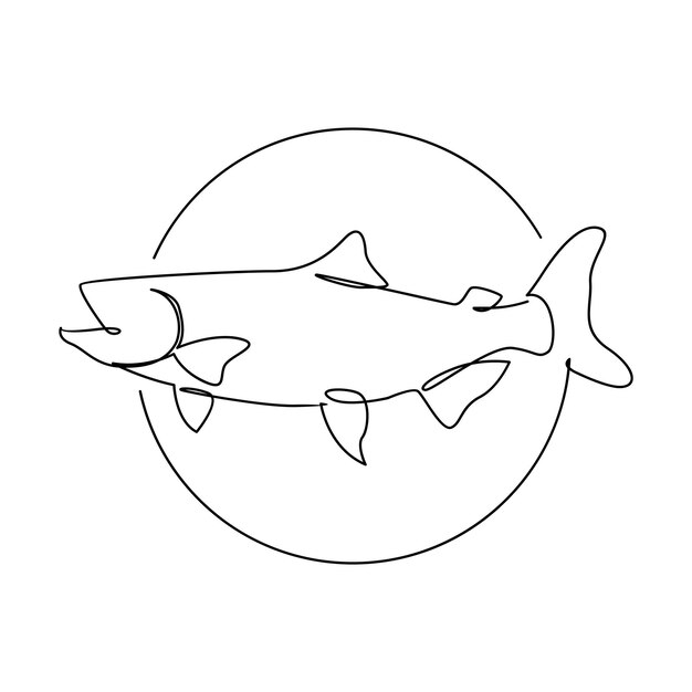 Ilustración de una sola línea de pescado salmón