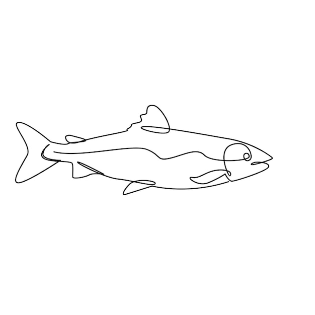 Ilustración de una sola línea de pescado salmón