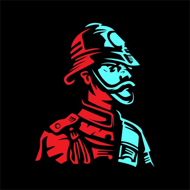 Ilustración de soldado veterano en colores rojo y azul aislado en negro