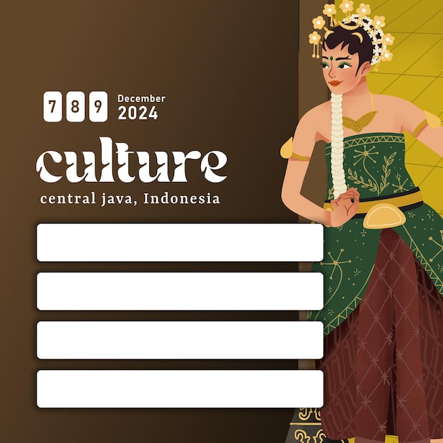 Ilustración sombreada de la cultura indonesia Baila Bedhaya Surakarta Java Central