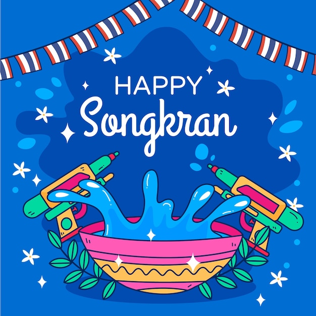 Ilustración de songkran dibujada a mano