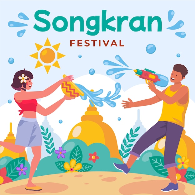 Ilustración de songkran plana