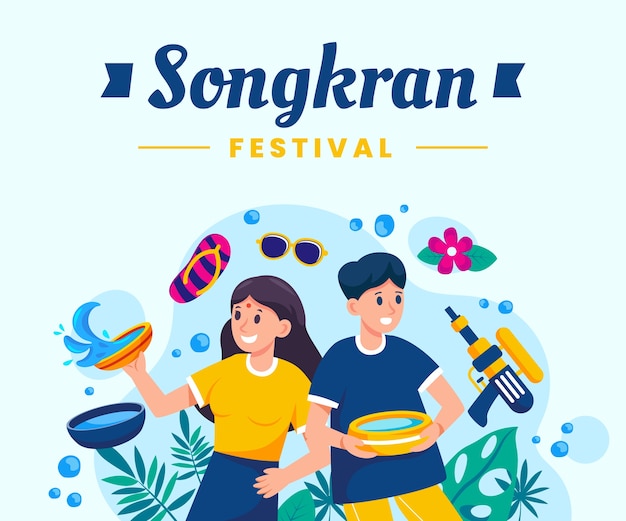 Ilustración de songkran plana