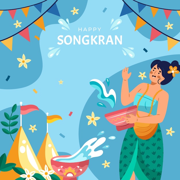 Ilustración de songkran plana