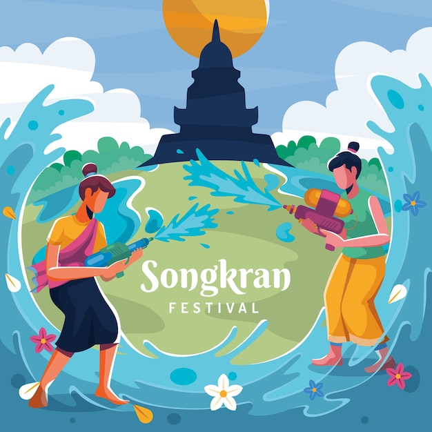 Vector ilustración de songkran plana