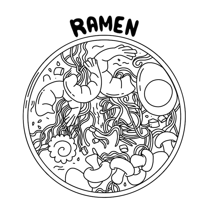 Vector ilustración sopa de fideos asiáticos ramen con camarones de pollo y verduras de tofu y huevo en un bol