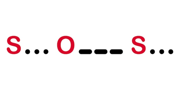 Ilustración SOS en código Morse internacional. Letra roja SOS. Icono de vector Código Morse.
