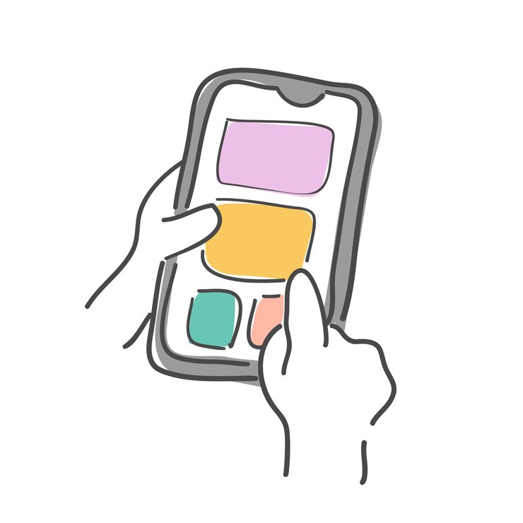 Ilustración de sostener un teléfono inteligente y manipularlo con un dedo