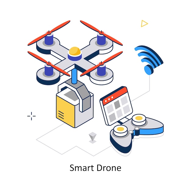 Ilustración de stock de estilo isométrico vectorial del concepto de dron inteligente archivo EPS