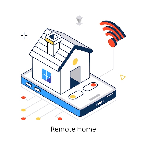 Ilustración de stock de estilo isométrico vectorial del concepto de hogar remoto Archivo EPS