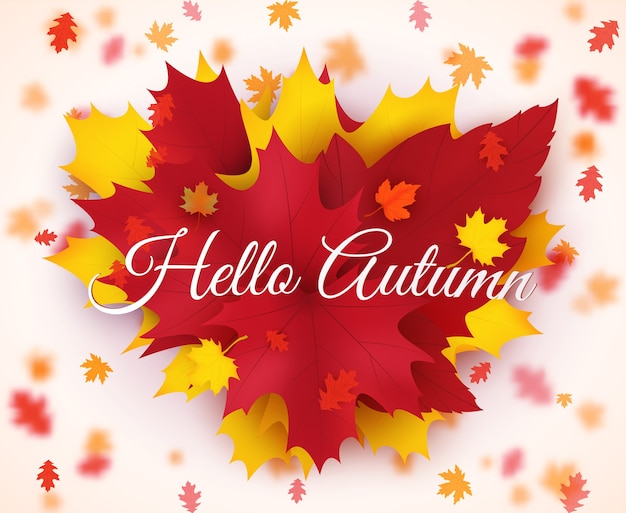 Ilustración de stock hola otoño hojas caídas. diseño de otoño. plantillas para carteles, pancartas, folletos, presentaciones, informes.