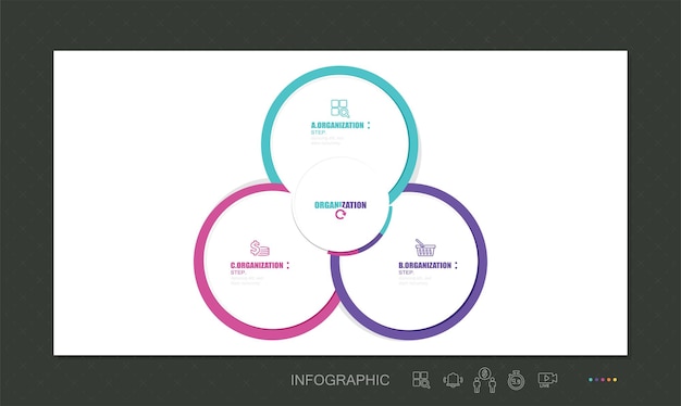 Ilustración de stock de plantilla de diapositiva de diagrama circular diagrama de venn, tres objetos, círculo, infografía