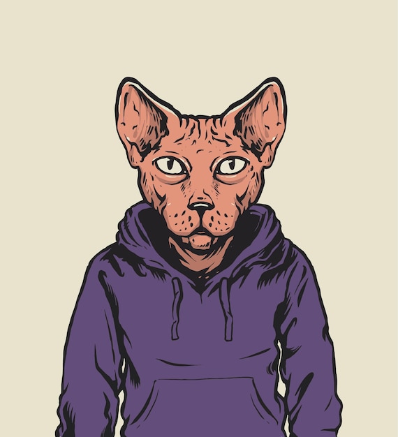 Ilustración de sudadera con capucha de desgaste de gato esfinge