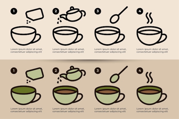 Vector ilustración de sugerencias de servicio para preparar bolsitas de café