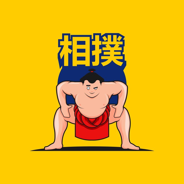 Una ilustración de sumo que muestra una expresión fría y seria que puede usarse para cualquier medio