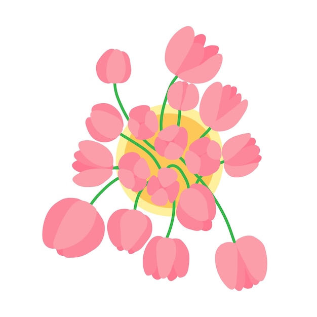 Ilustración superior de ramo de tupil vectorial Tulipanes rosados en florero