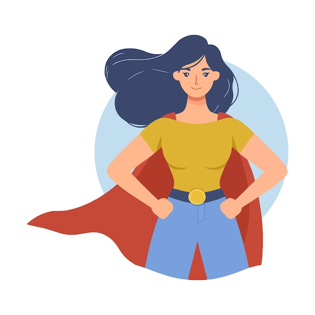 Vector ilustración de la supermujer del día de la mujer plana