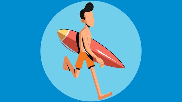 Ilustración de surf deportivo y recreativo en la playa del océano