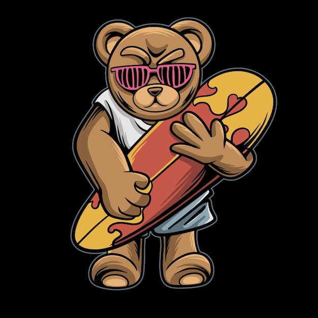 Ilustración de surf de oso