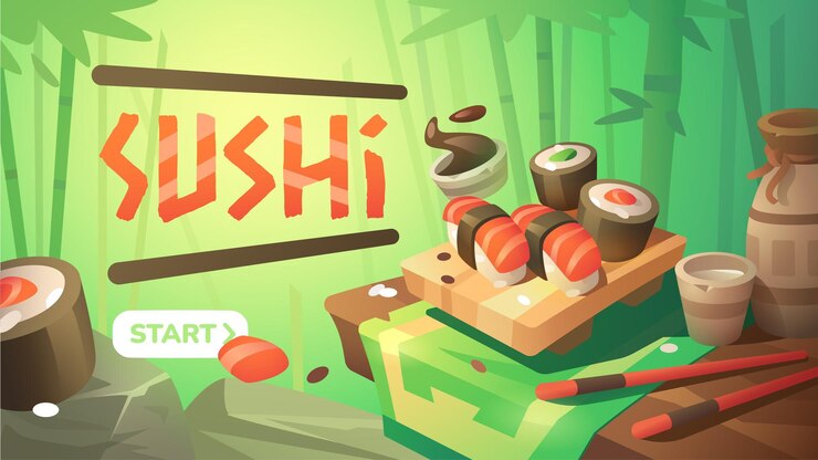 Ilustración de sushi en un bosque de bambú