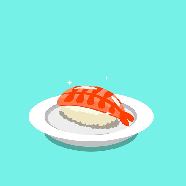 Ilustración de sushi de camarones frescos servido en un plato blanco