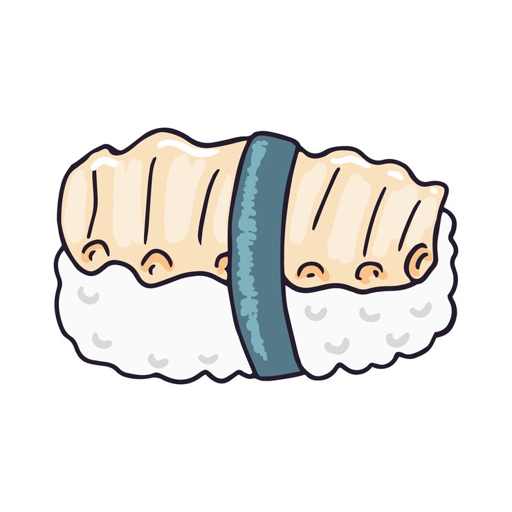 Vector ilustración de sushi dibujada a mano aislada sobre un fondo blanco