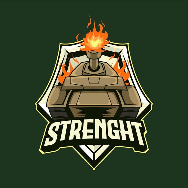 Ilustración del tanque vectorial en vista frontal con el logotipo de Esport con texto STRENGHT