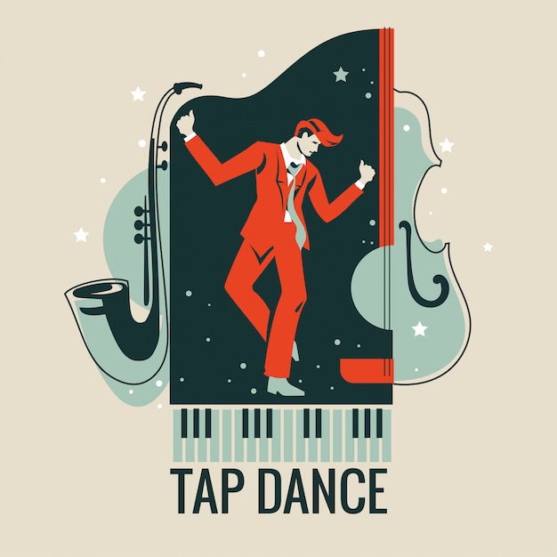 Ilustración de un tap dancer o step-dancing parado en el piano