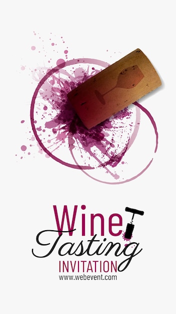 Ilustración con tapón de corcho de botella de vino y manchas de vino tinto plantilla de pancarta de vino