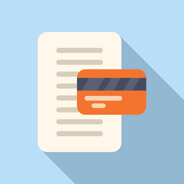Ilustración de tarjeta de crédito y recibo sobre fondo azul