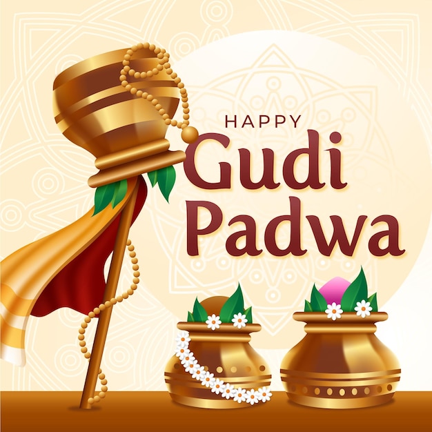 Ilustración de tarjeta de evento happy gudi padwa