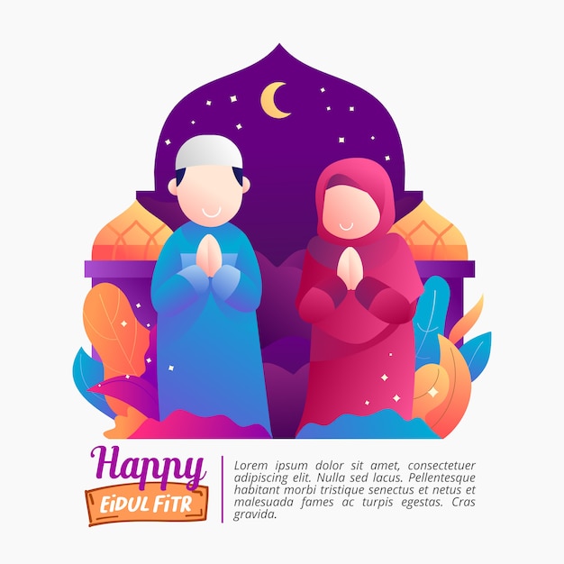 Ilustración de tarjeta de felicitación para eidul fitr.