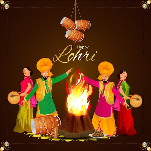 Ilustración para tarjeta de felicitación feliz lohri