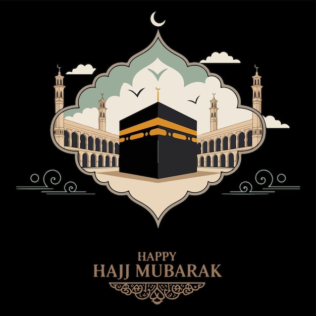 Ilustración de la tarjeta de felicitación de Hajj Mubarak