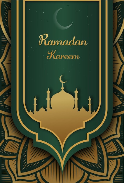 Ilustración de la tarjeta de felicitación de ramadán kareem con patrón islámico