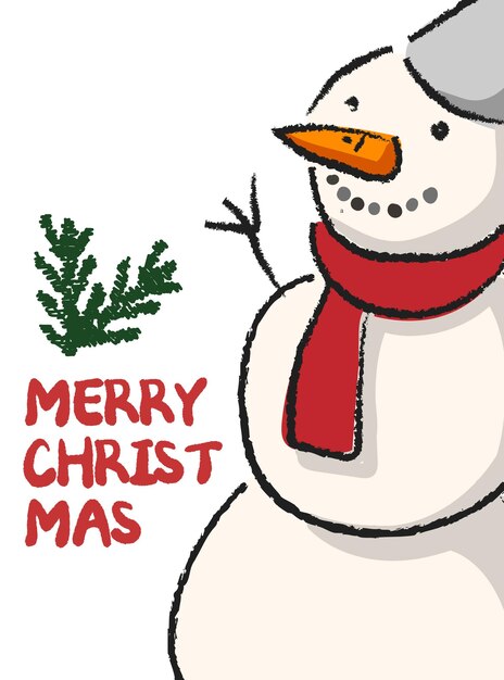 Ilustración de tarjeta de feliz Navidad con muñeco de nieve