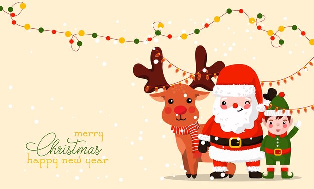 Ilustración de tarjeta de Navidad de Santa y amigos