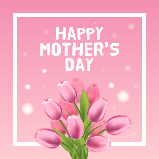 Ilustración de tarjeta de vector de feliz día de las madres con tulipán rosa