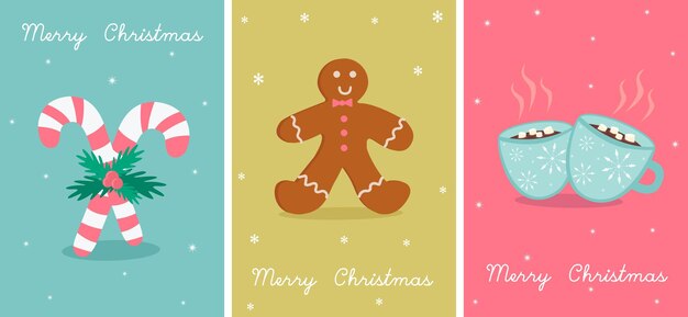 Ilustración de tarjetas de navidad vectoriales en colores pastel diseño infantil