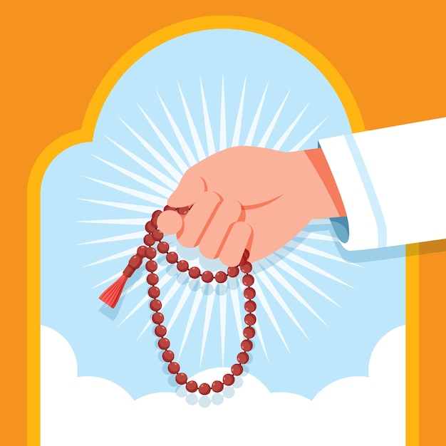 Vector ilustración de tasbih de diseño plano dibujado a mano